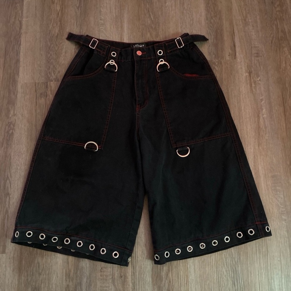 Dolls Kill Black Jean Shorts with Red Stitching